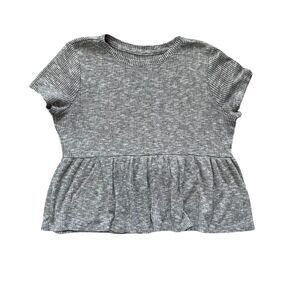 SO Short Sleeve Ribbed Peplum Top Gray Medium